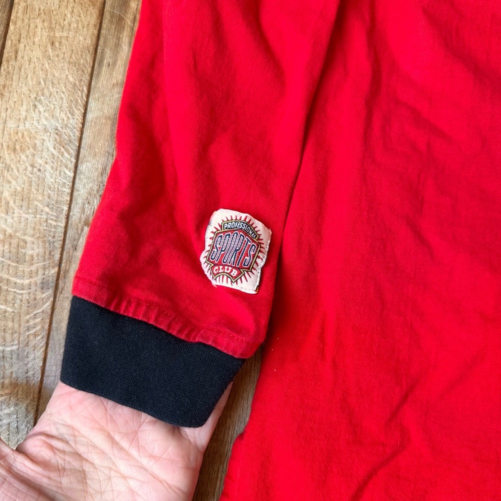 90s vintage Detroit Red Wings Hockey Shirt Boys 14/16 Long Sleeve‎ Red Retro - Picture 6 of 7